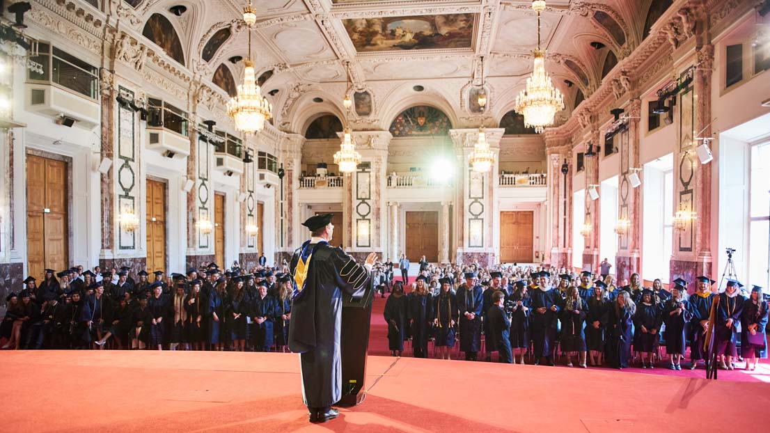 view from the stage, Webster University in Vienna commencement 2022